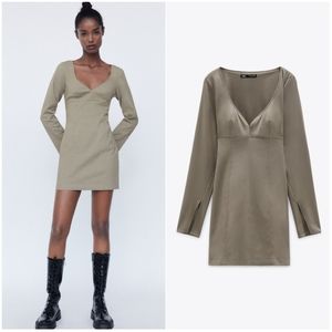 NWT ZARA | Sweetheart Neckline Dress Taupe